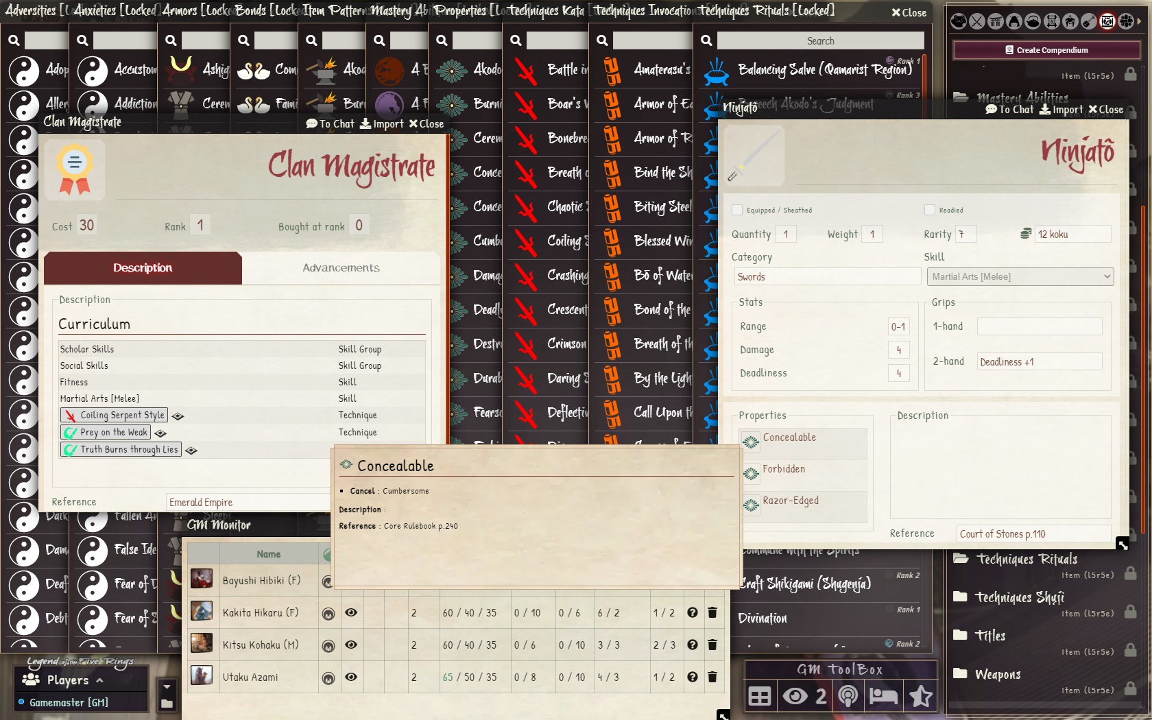 L5R 5e FoundryVTT Compendiums